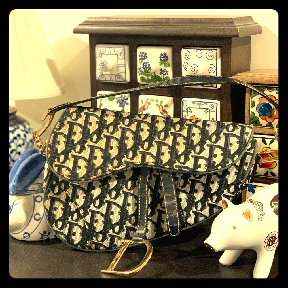 Vintage Dior Oblique Saddle Bag Blue $3,500